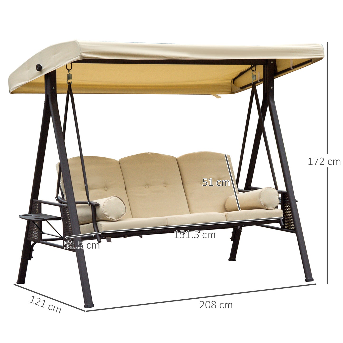 Swing Chair Hammock Chair 3 Seater Canopy Cushion Shelter Outdoor
