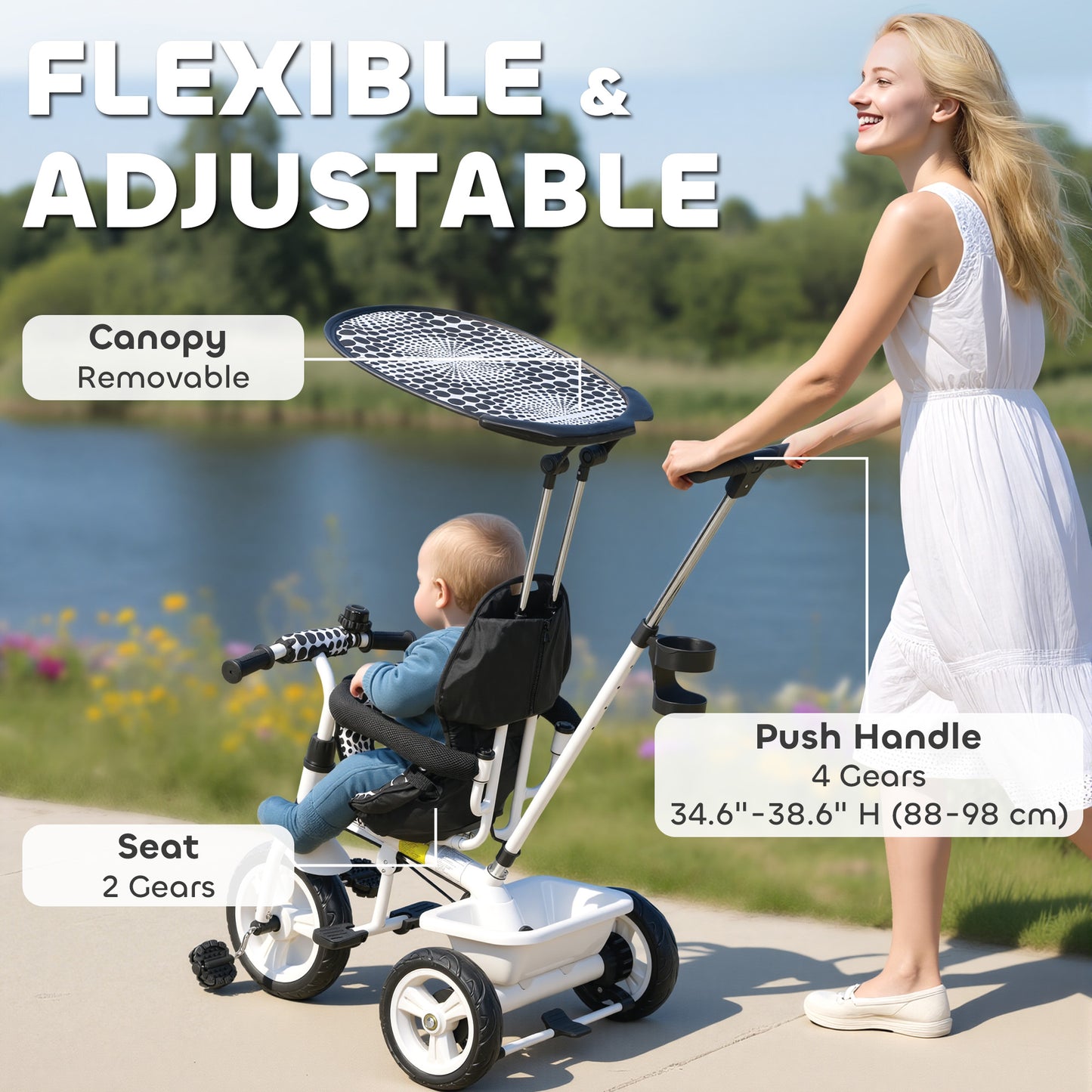 6 in 1 Tricycle for Kids with 5-point harness straps, Removable Canopy (2)