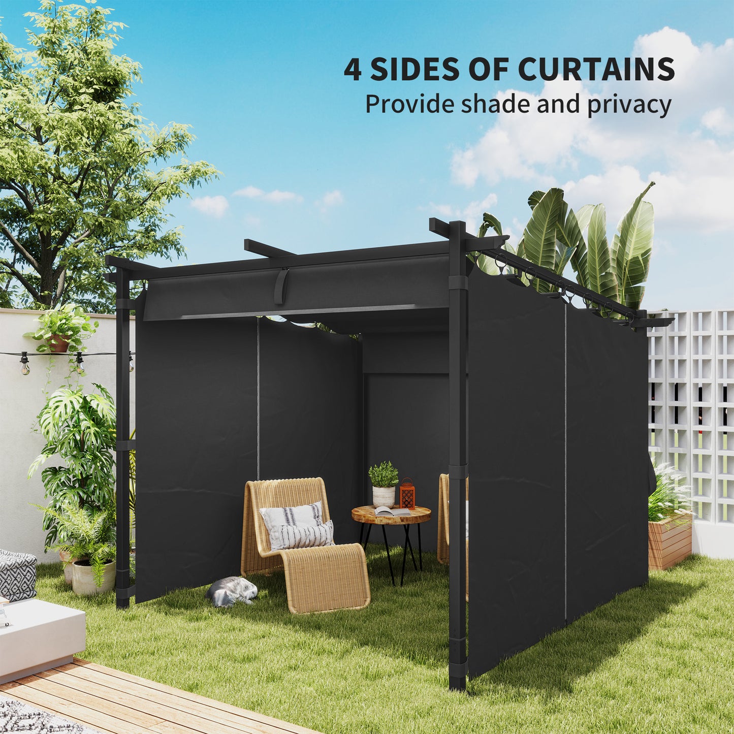 3 x 3 m Retractable Roof Pergola, with Curtains