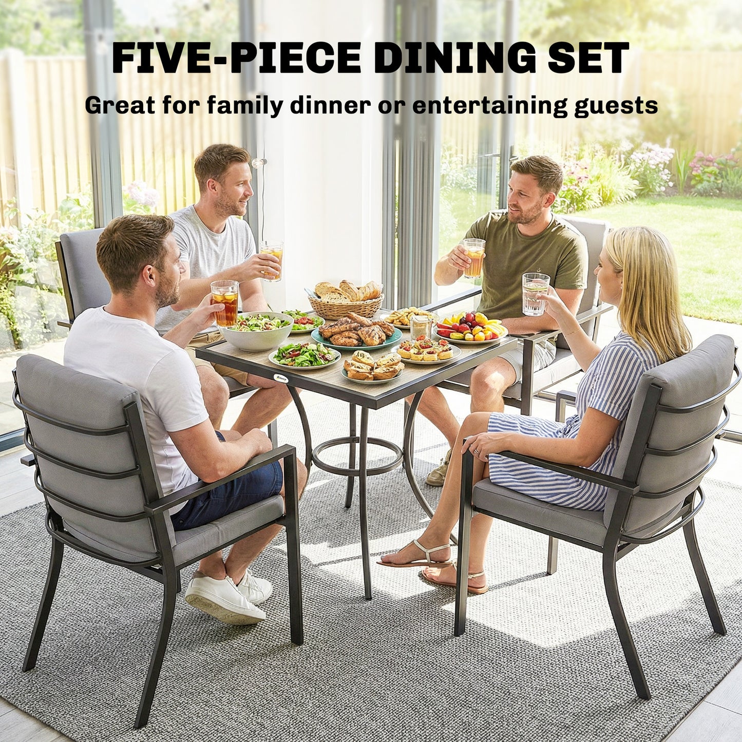 5 Pieces Outdoor Dining Set with Cushions
