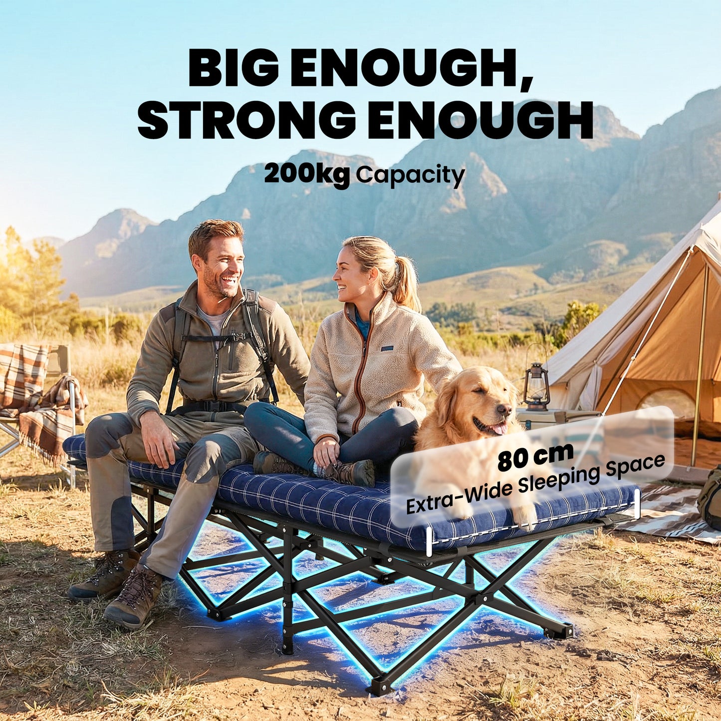 Camping Cot with Soft Pad, 80cm Extra Wide Folding Cots