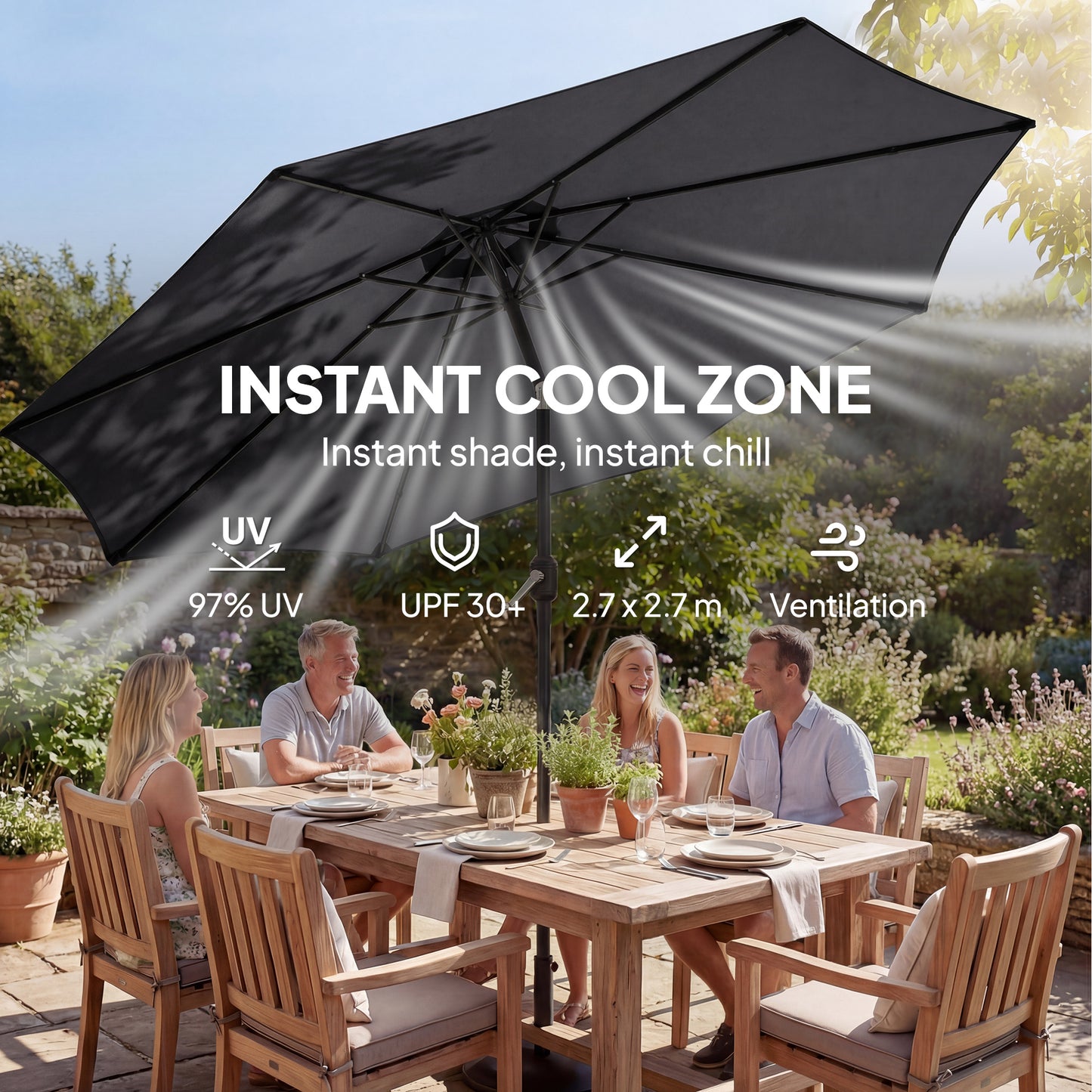 2.7 m Garden Parasol Umbrella with Cross Base and Sandbag