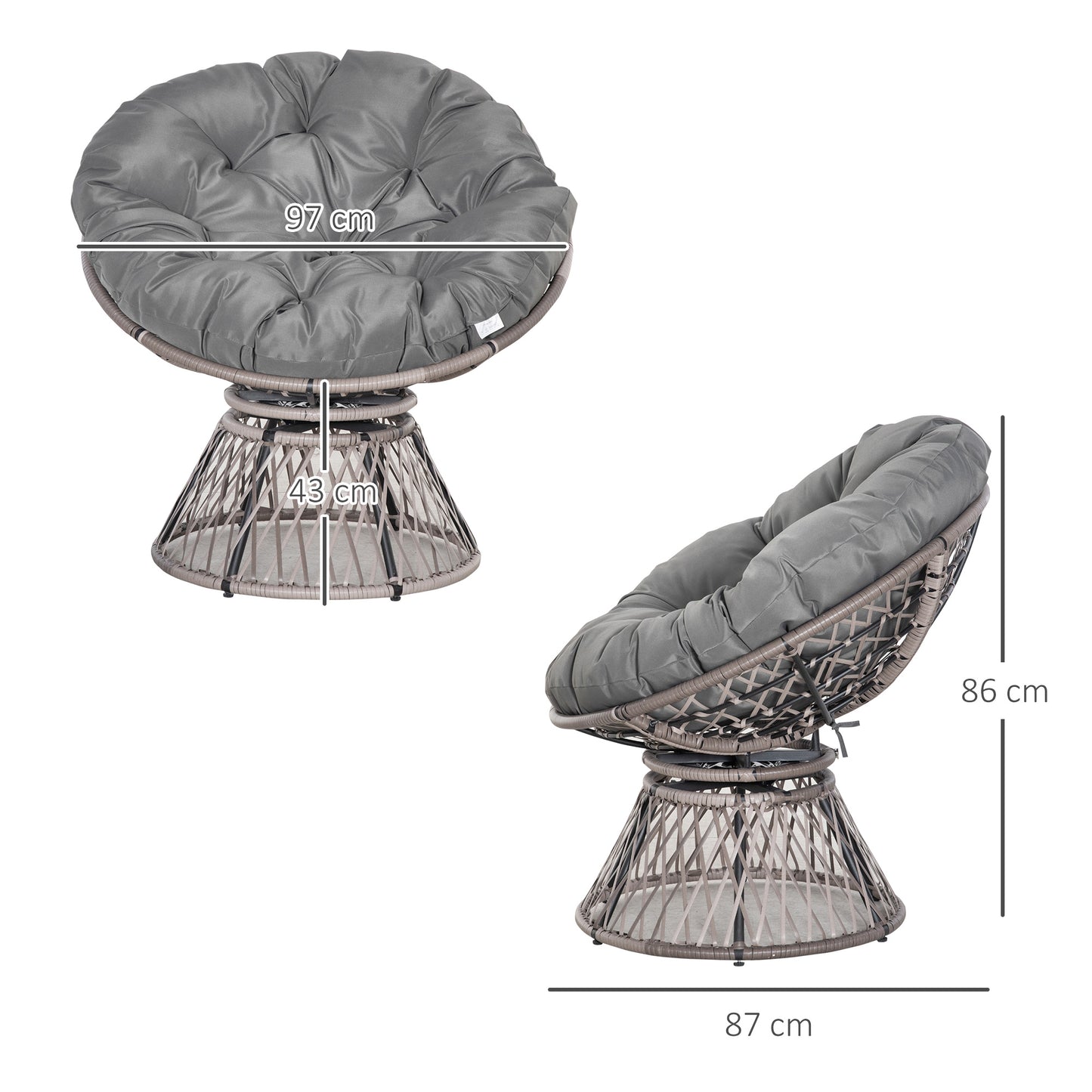 360° Swivel Rattan Papasan Moon Bowl Chair Round Lounge Garden
