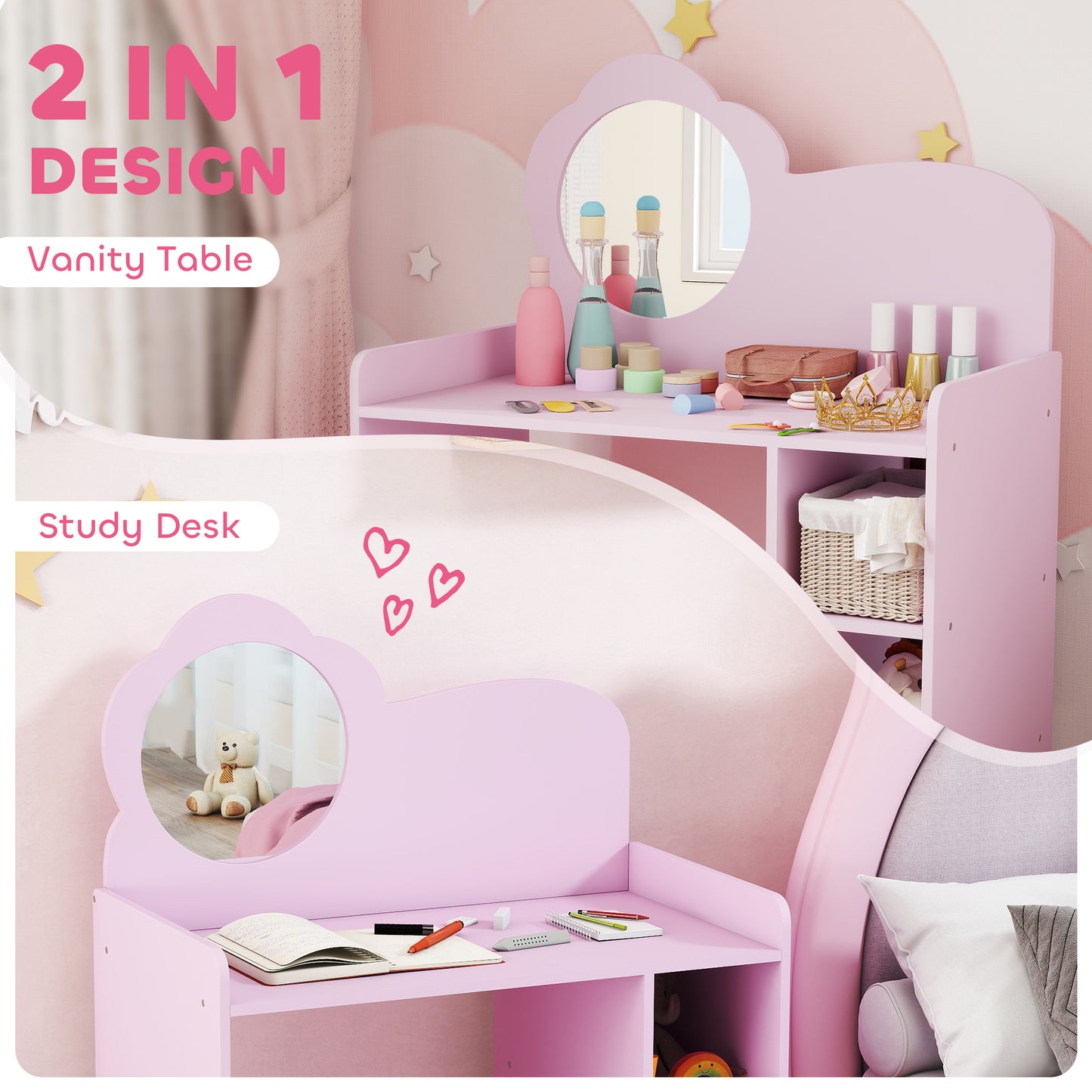 Kids Dressing Table with Mirror, Stool
