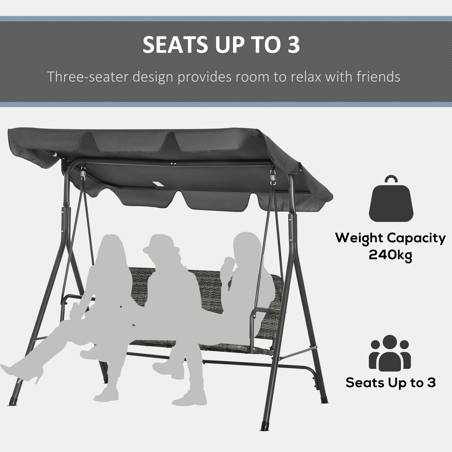 3-Seater Outdoor PE Rattan Swing Chair