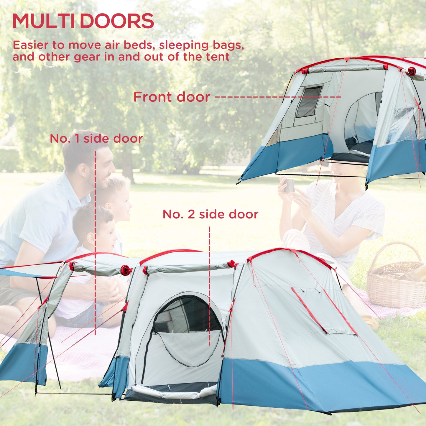 6-8 Person Tunnel Tent, Camping Tent with Bedroom, Living Room