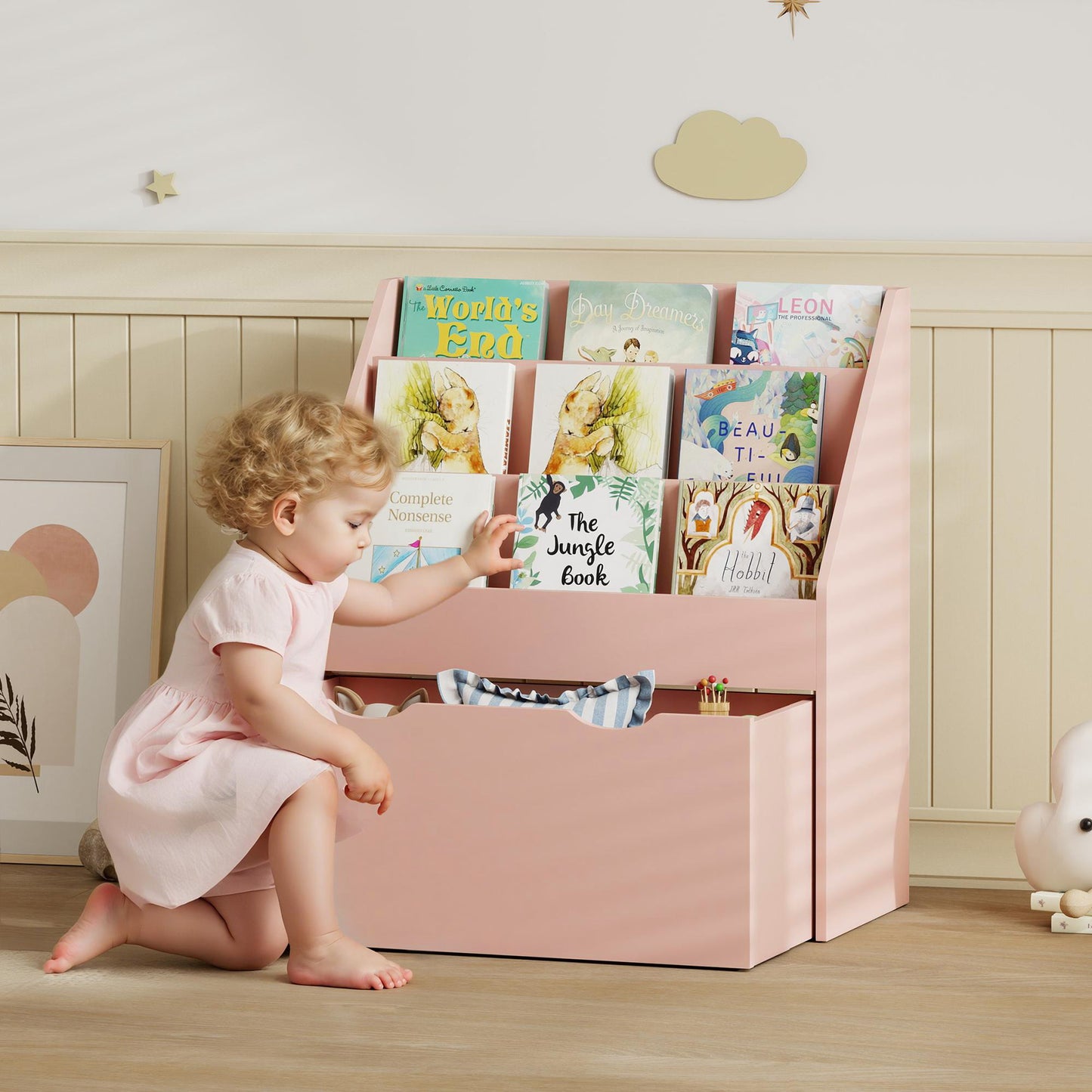 Bookcase for Kids with Shelves, Drawer, Bookcase for Bedroom, Playroom