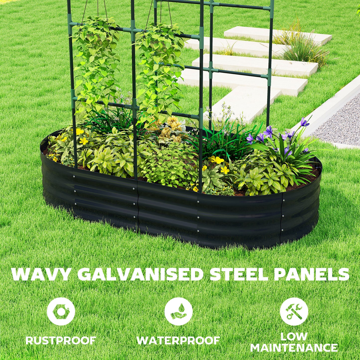 Galvanised Raised Garden Bed with Arched Trellis