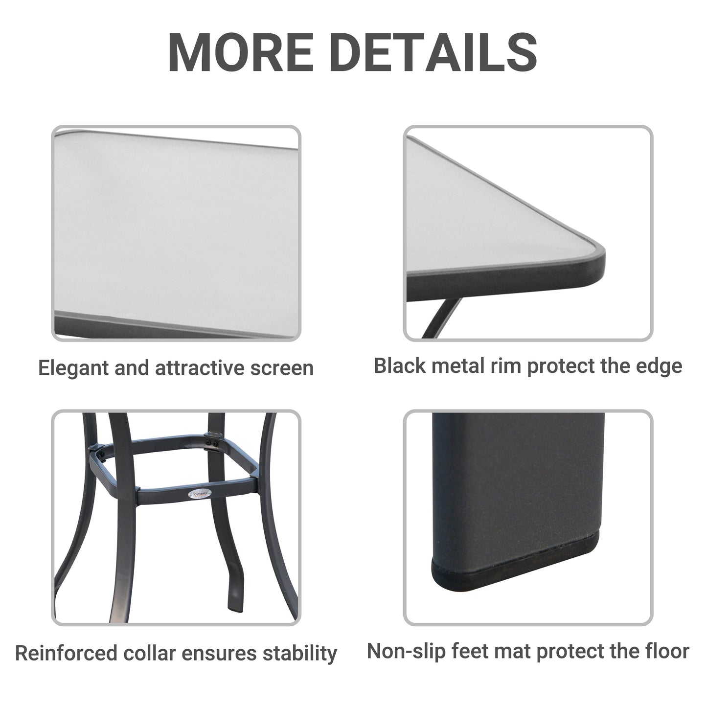 Square Garden Table, Outdoor Coffee Table with Tempered Glass Top