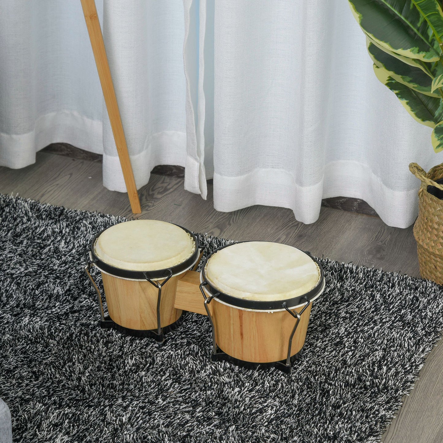 Wooden Bongo Drum Set Φ7.75" & Φ7" w/ Drum Head