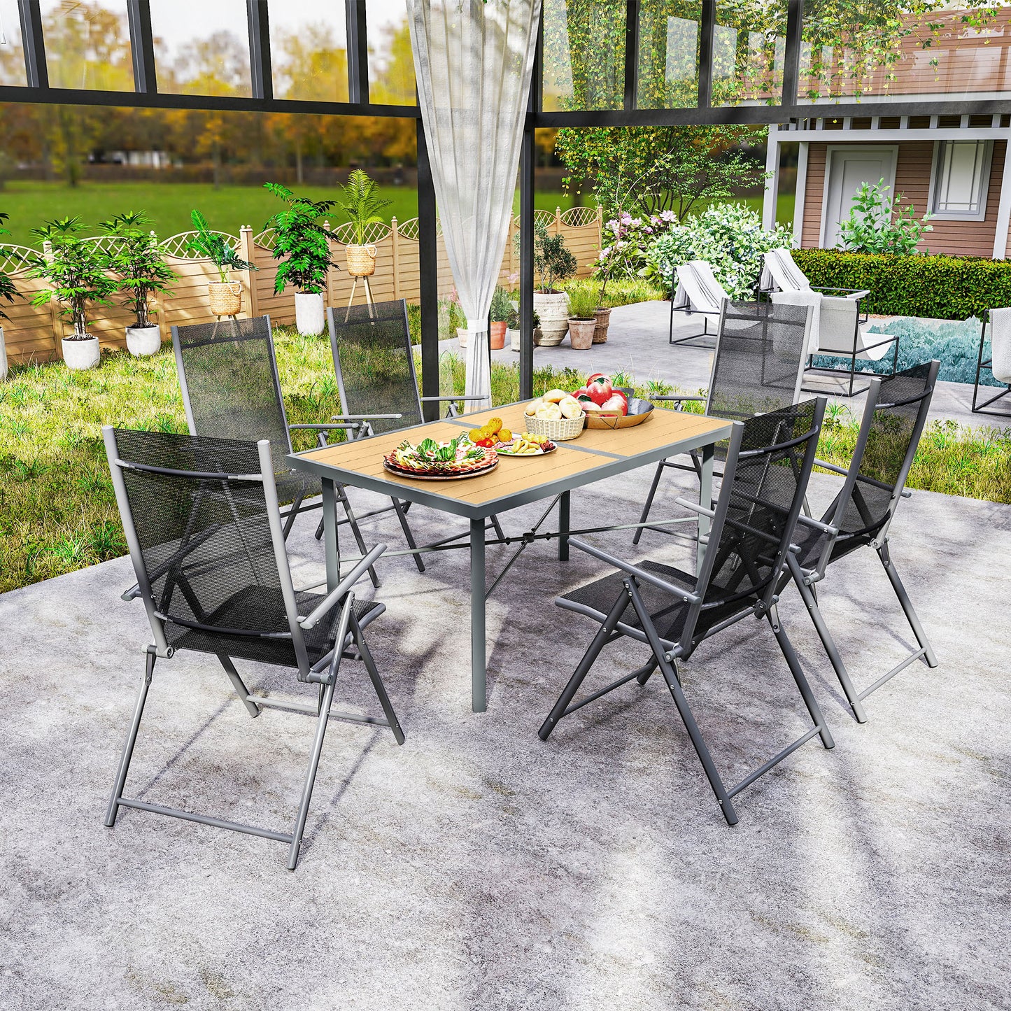 Garden Table for 6, 150 cm Rectangular Outdoor Dining Table