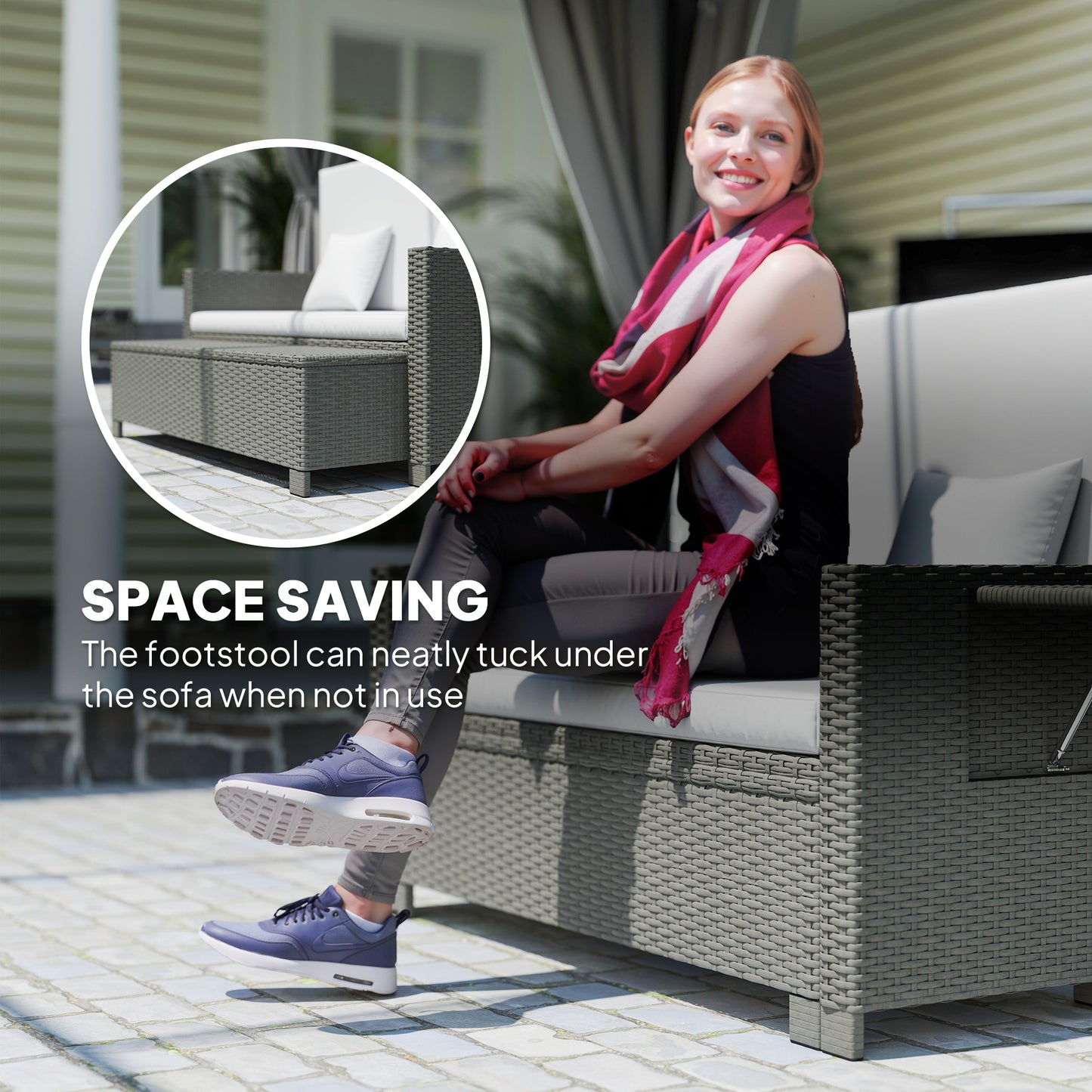 Rattan Day Bed, with Footstool