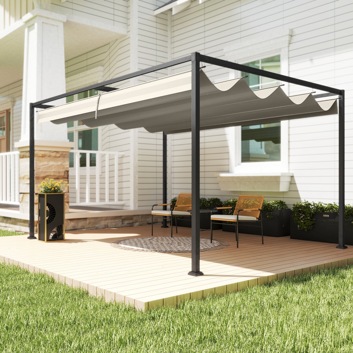 3x2m Metal Pergola with Retractable Roof