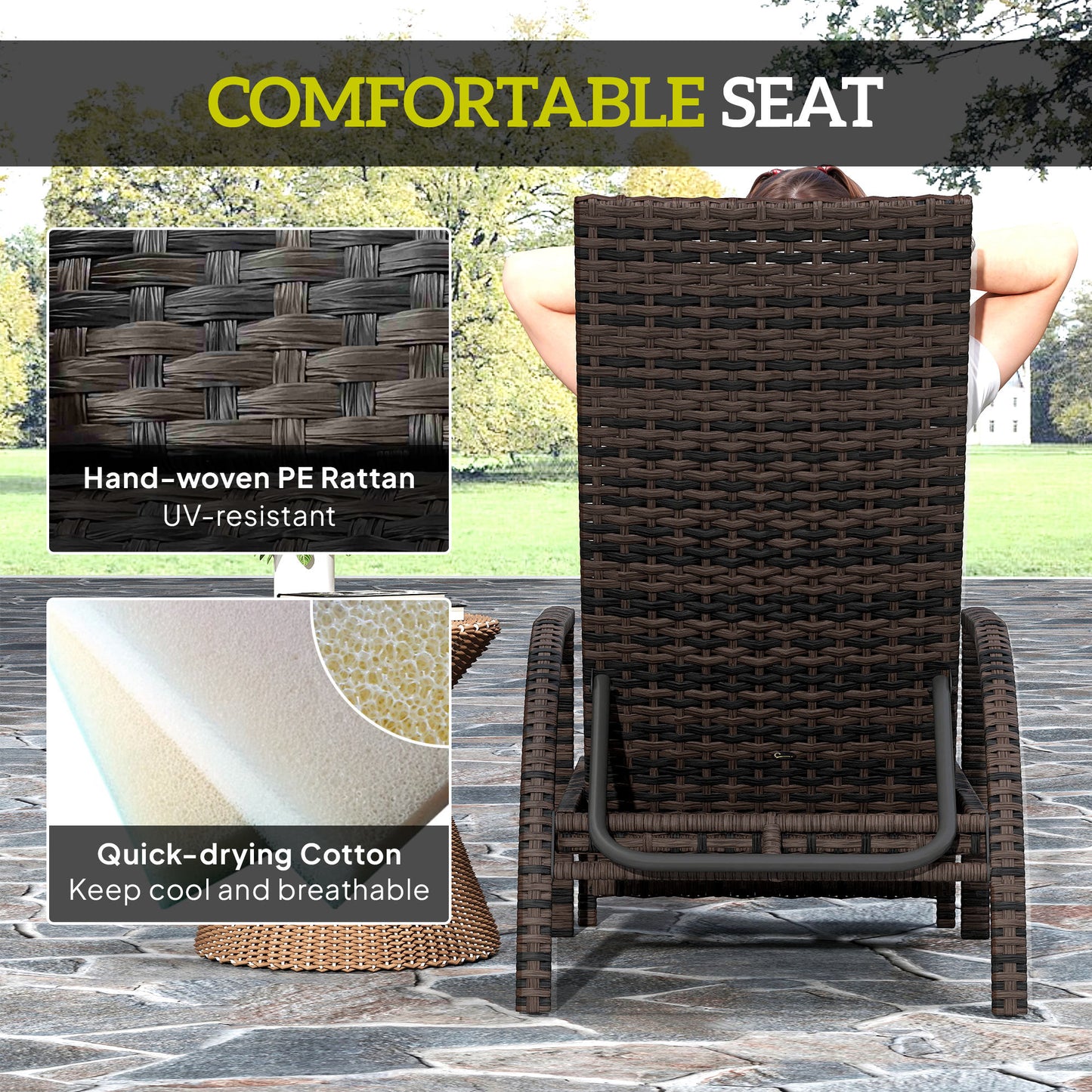 Reclining Rattan Lounger, with Extending Footrest