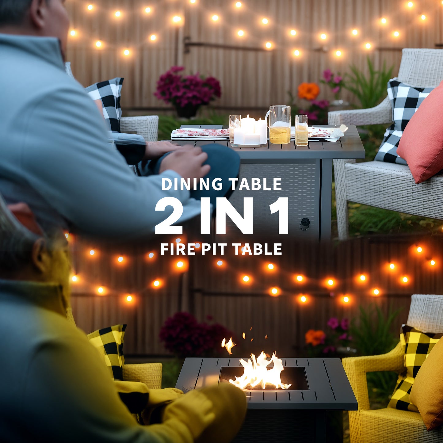 Rattan-style Propane Gas Fire Pit Table with 40,000 BTU Burner