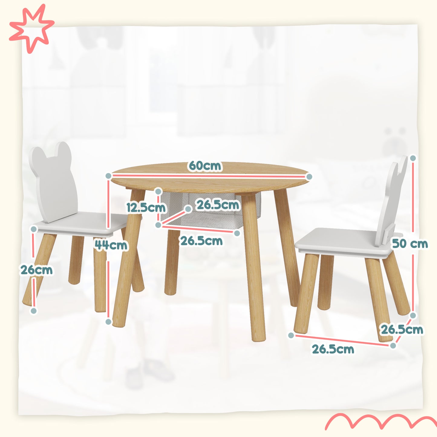 3-Piece Kids Activity Table Set with Centre Mesh Bag