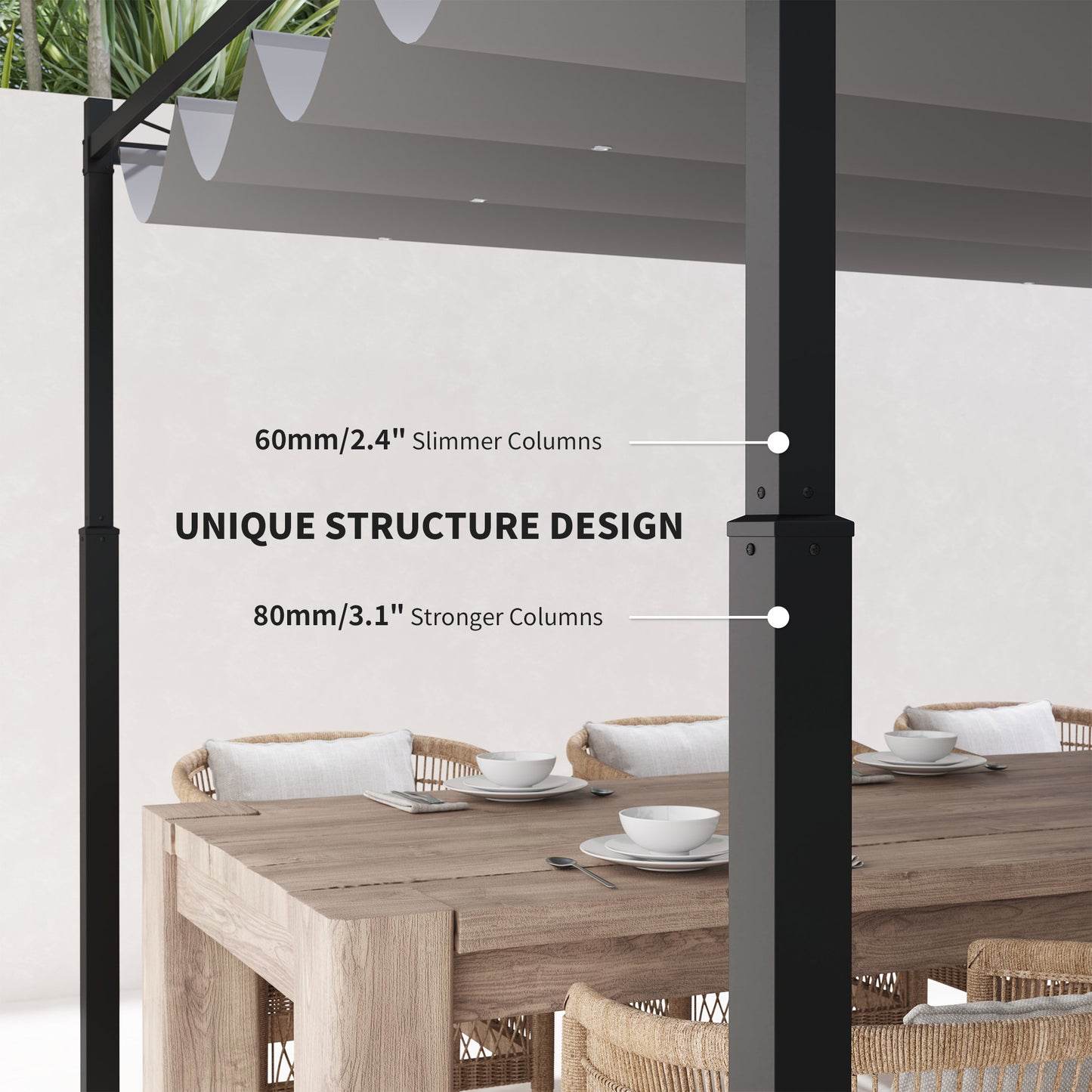 3 x 3(m) Metal Pergola with Retractable Roof and Magnetic Fixture