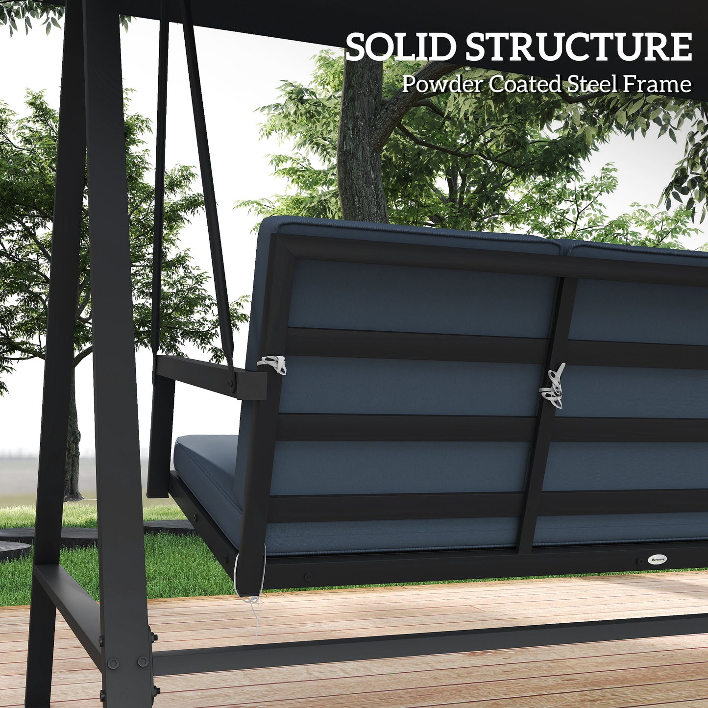 Three-Seat Garden Swing Chair, with Adjustable Canopy