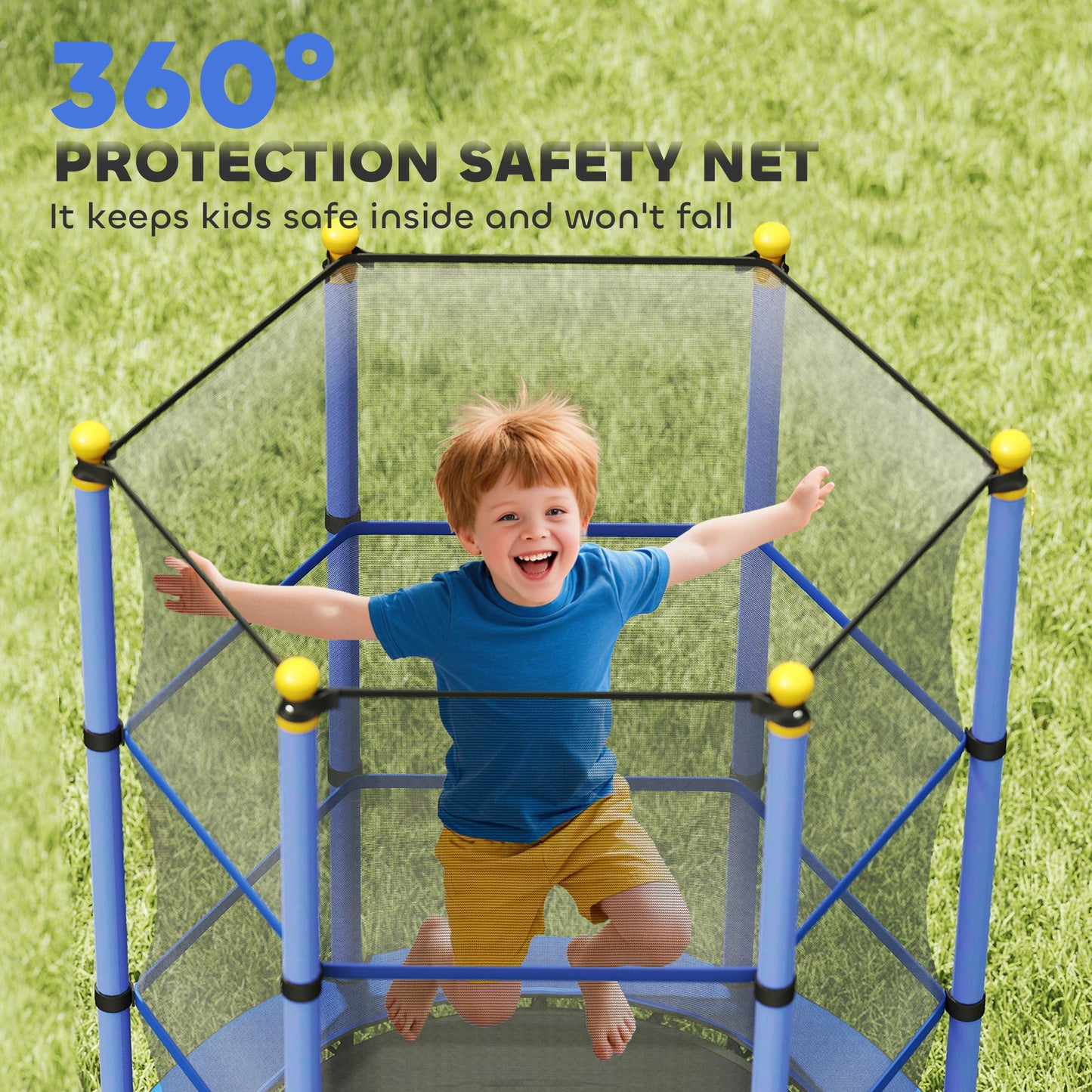 4.6FT/55" Kids Trampoline with Enclosure Net, Outdoor Indoor Use