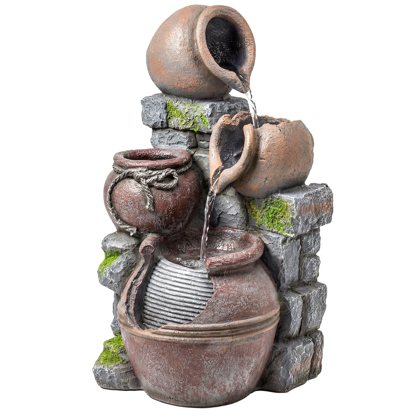Outdoor Fountain with 4-Tier Rustic Pots & Planter