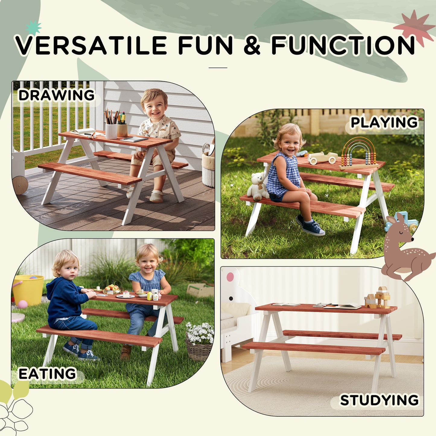 Kids Picnic Table, Wooden Table and Bench Set