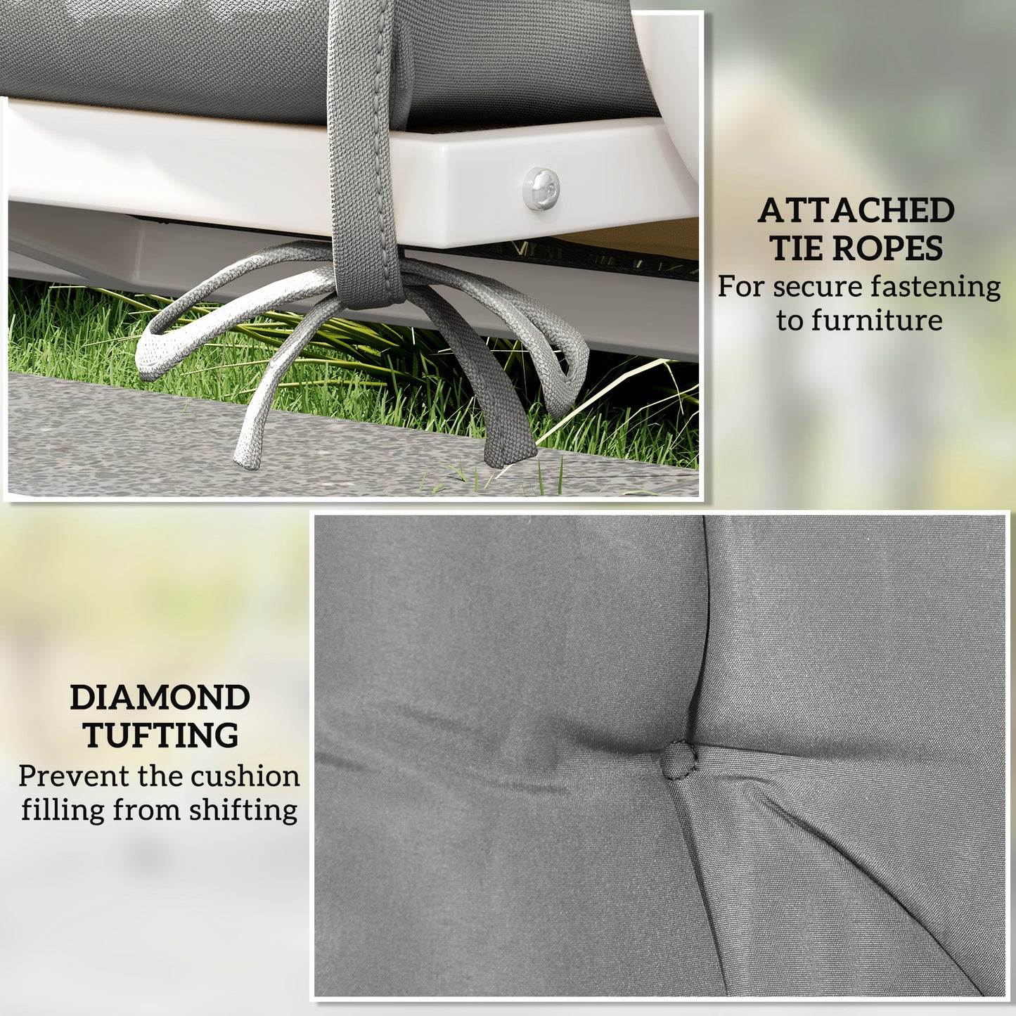 2 Seater Bench Pad, Garden Chair Cushion with Back and Ties