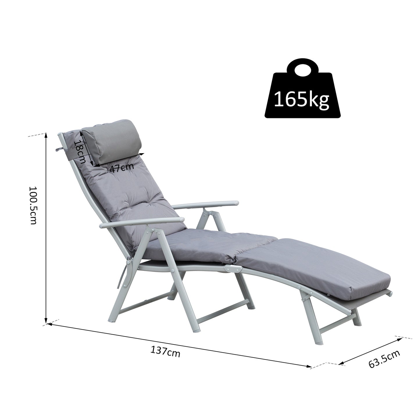 Steel Frame Outdoor Garden Padded Sun Lounger w/ Pillow