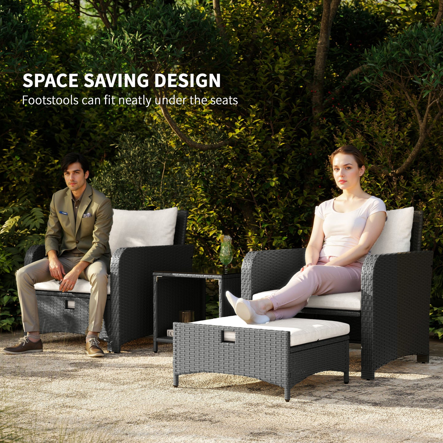 Five Piece Rattan Garden Furniture Set with 2-Tier Coffee Table