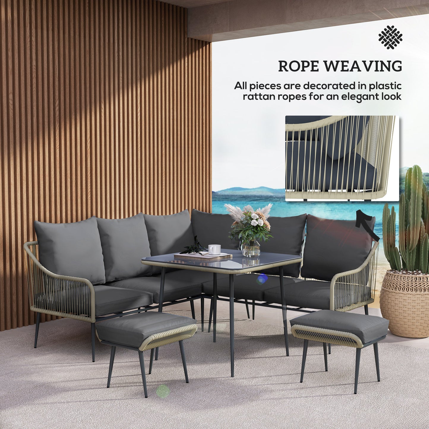 Six-Piece Rattan Strong Garden Sofa Set with Removable
