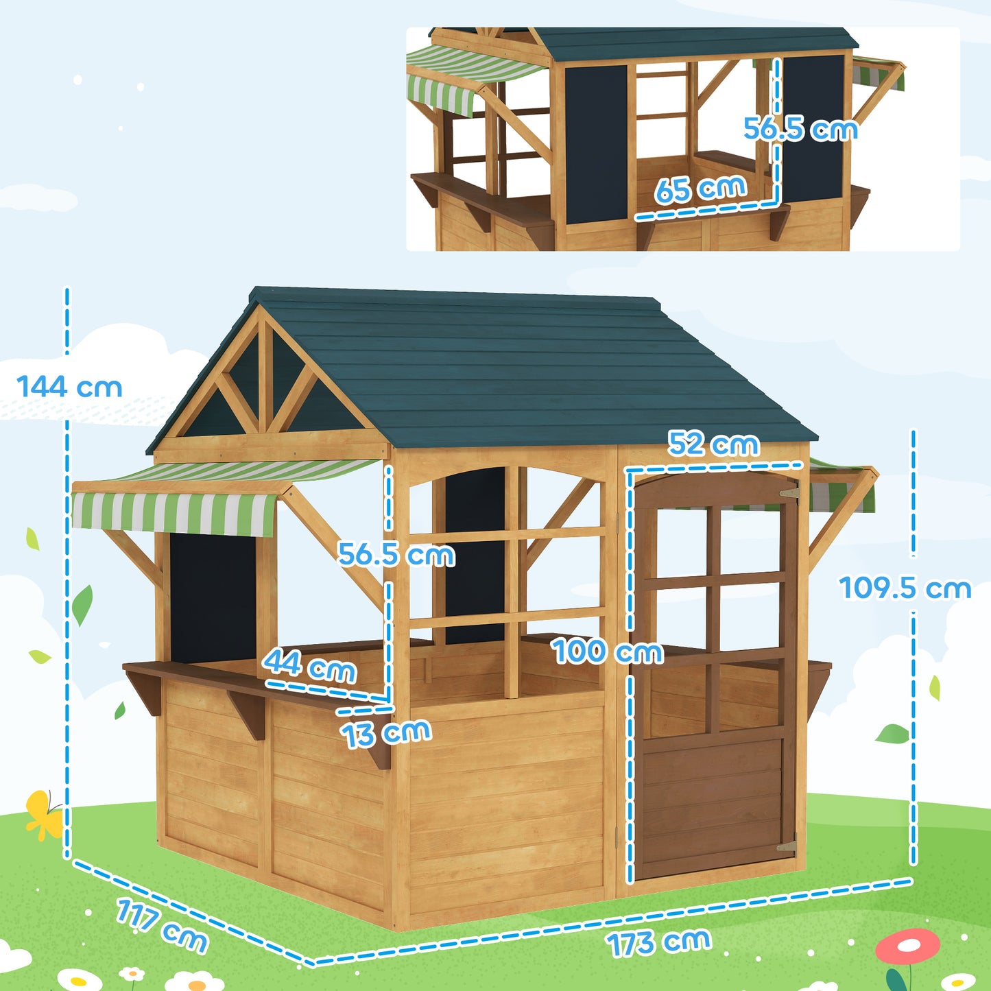 Wooden Playhouse for Kids, Foldable Wendy House with Windows