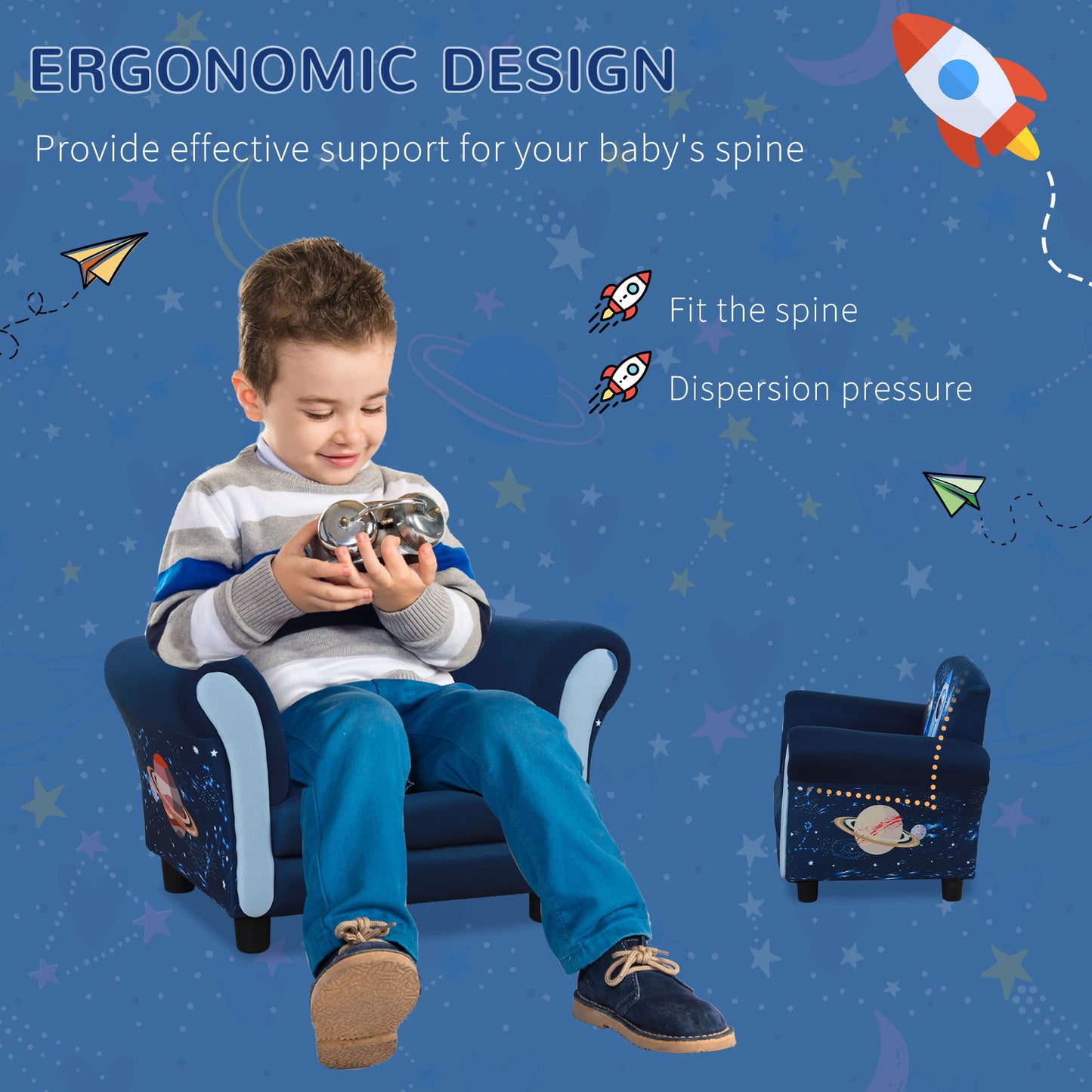 Child Armchair Kids Mini Sofa Chair with Armrest, 59.5 x 43 x 46.5cm
