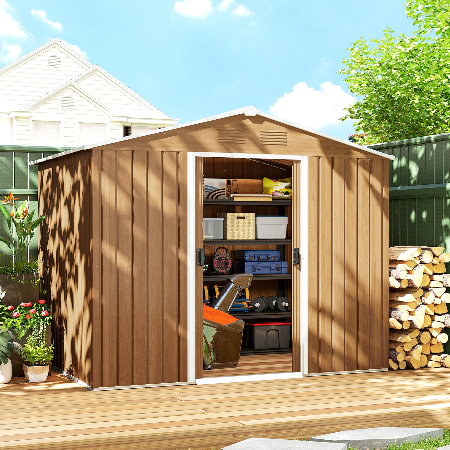 8 x 6ft Galvanised Steel Shed, with Double Door