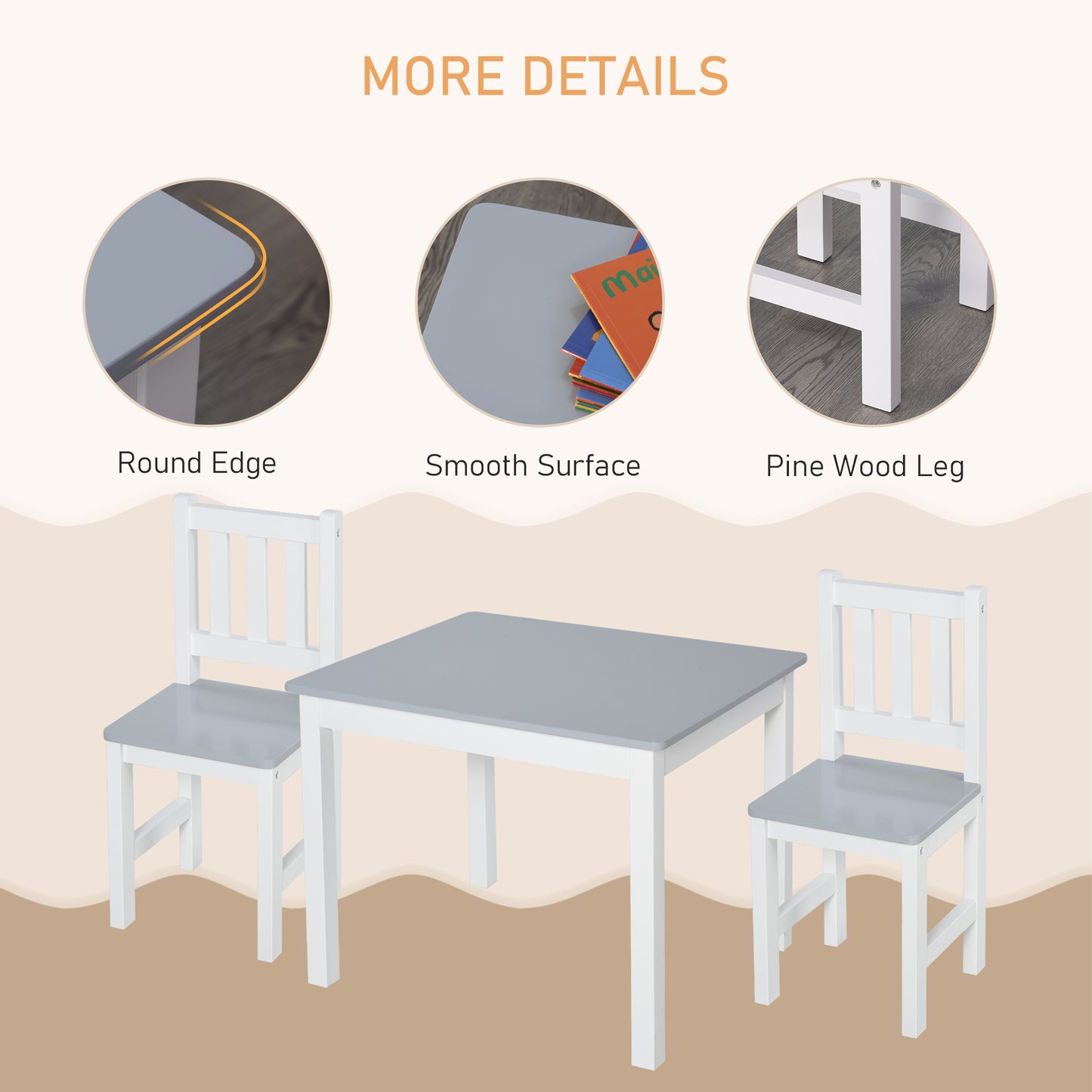 Kids Table and Chair Set 3 Pieces Toddler Preschoolers Desk