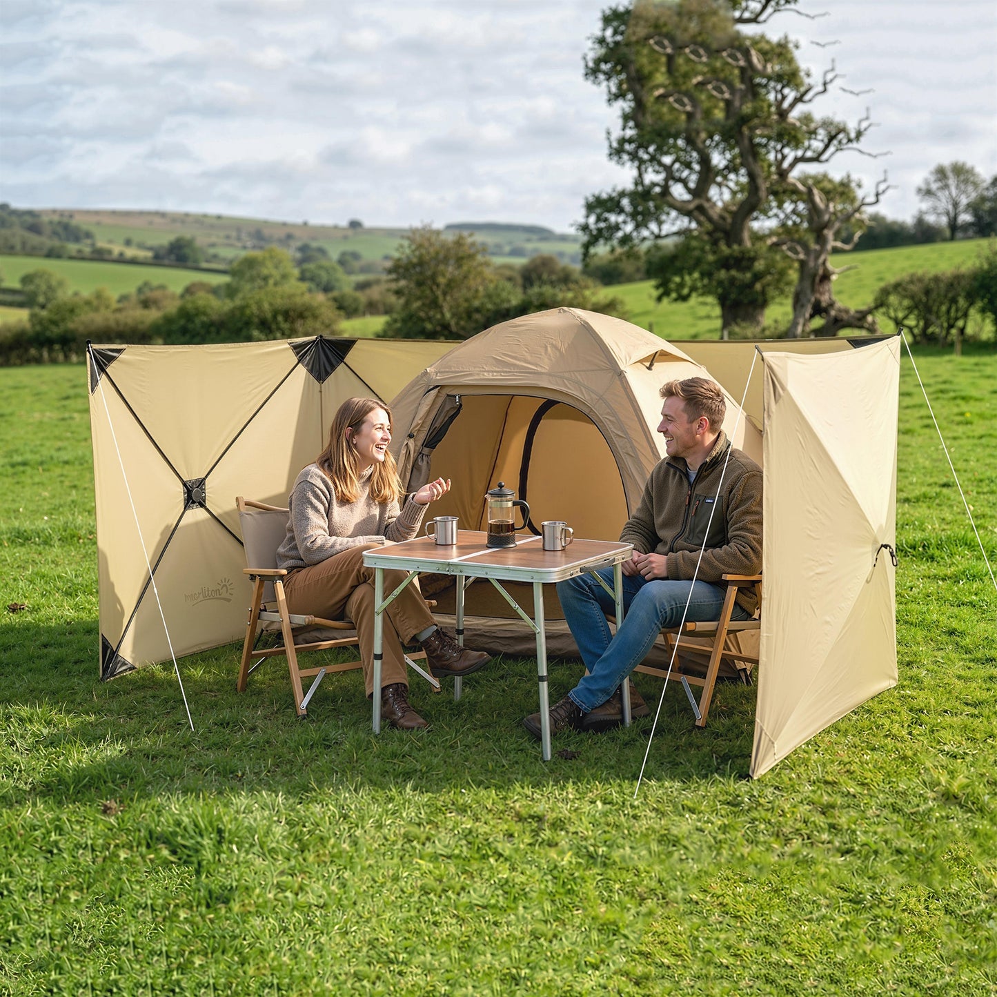Camping Windbreak Pop Up Windbreaker Blocker with Ropes Pegs