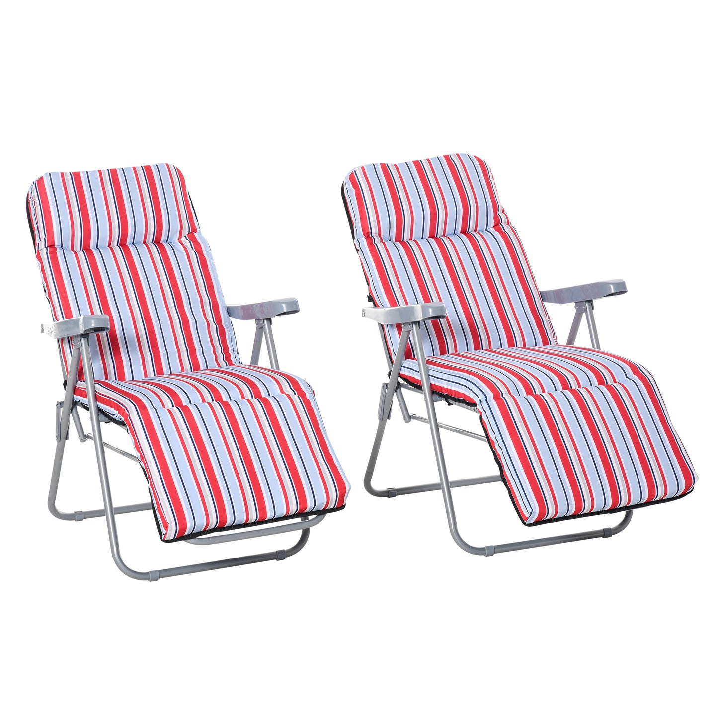 Set of 2 Garden Sun Lounger Outdoor Reclining Seat Cushioned Seat