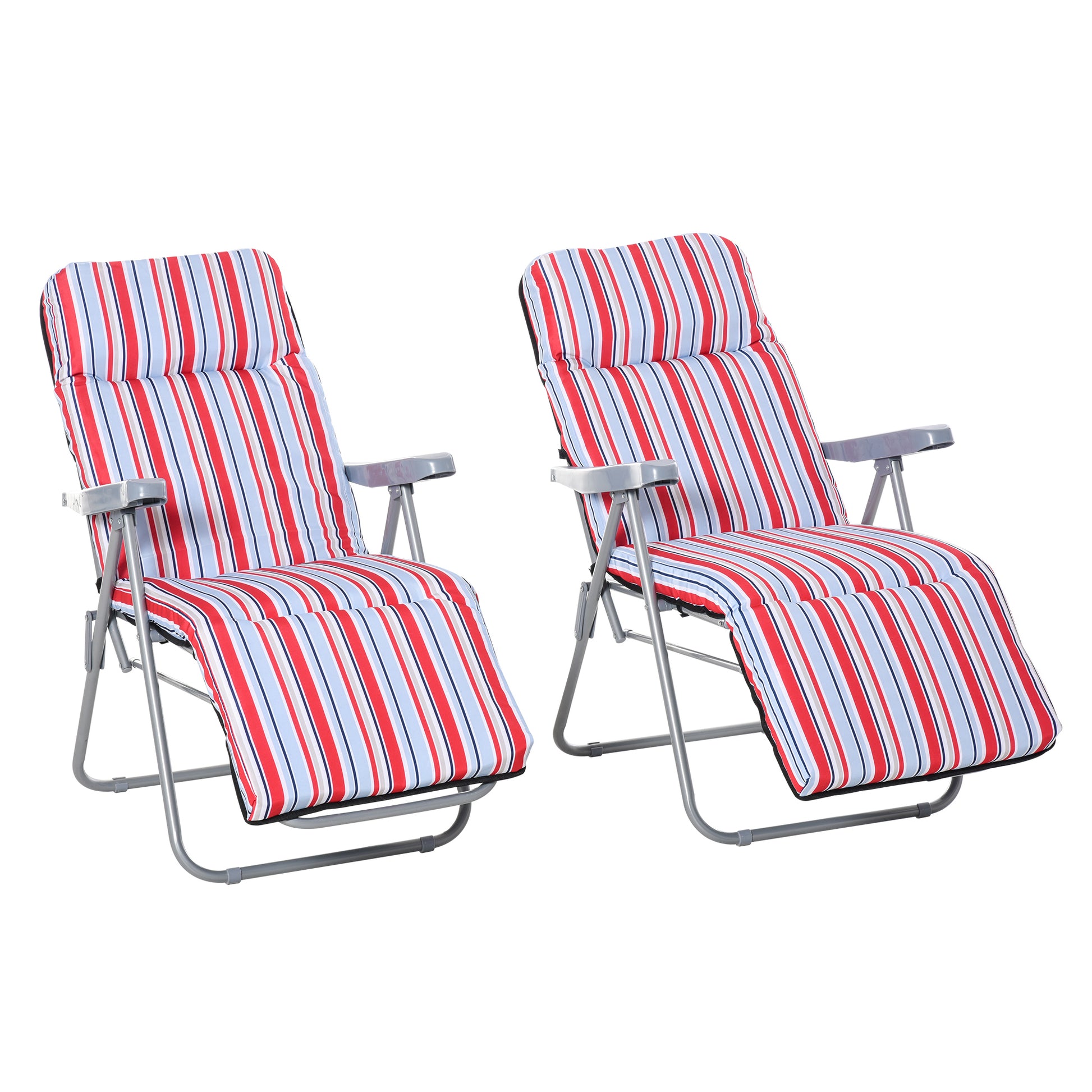 Set of 2 Garden Sun Lounger Outdoor Reclining Seat Cushioned Seat