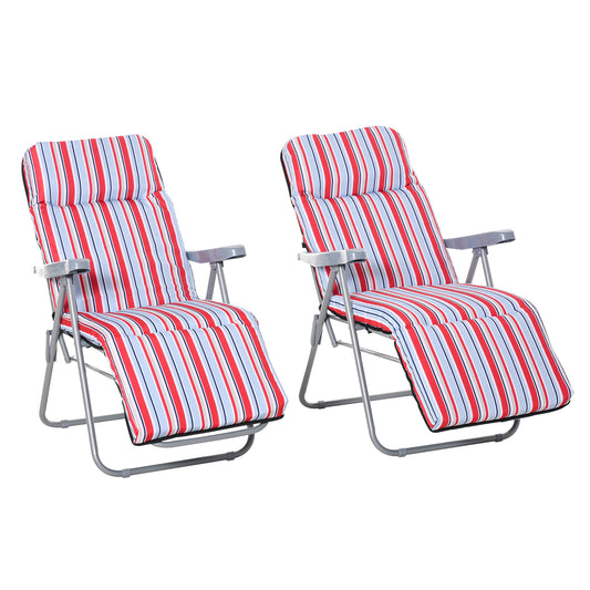 Set of 2 Garden Sun Lounger Outdoor Reclining Seat Cushioned Seat
