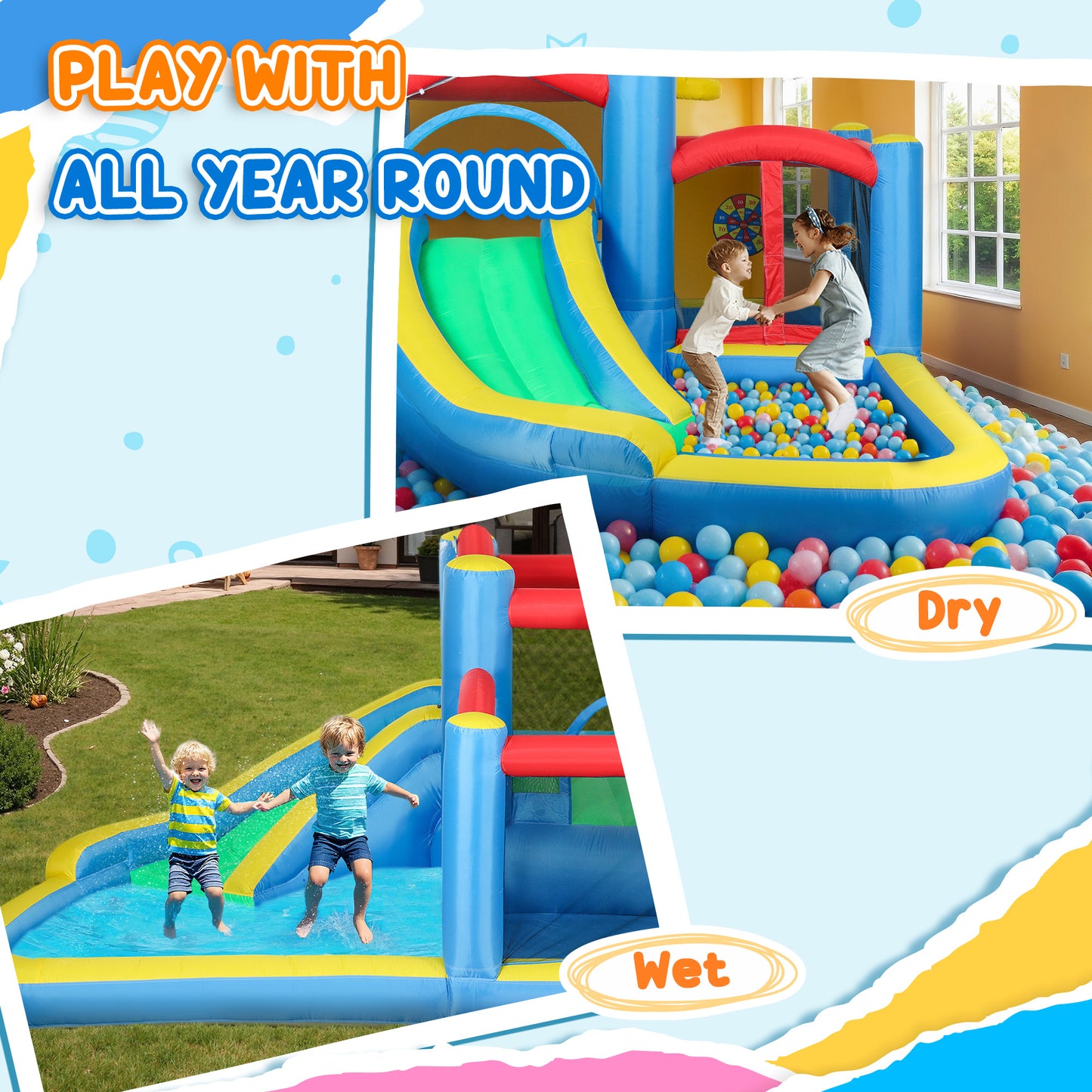Inflatable Bouncy Castle with 550W Blower, Basketball Hoop