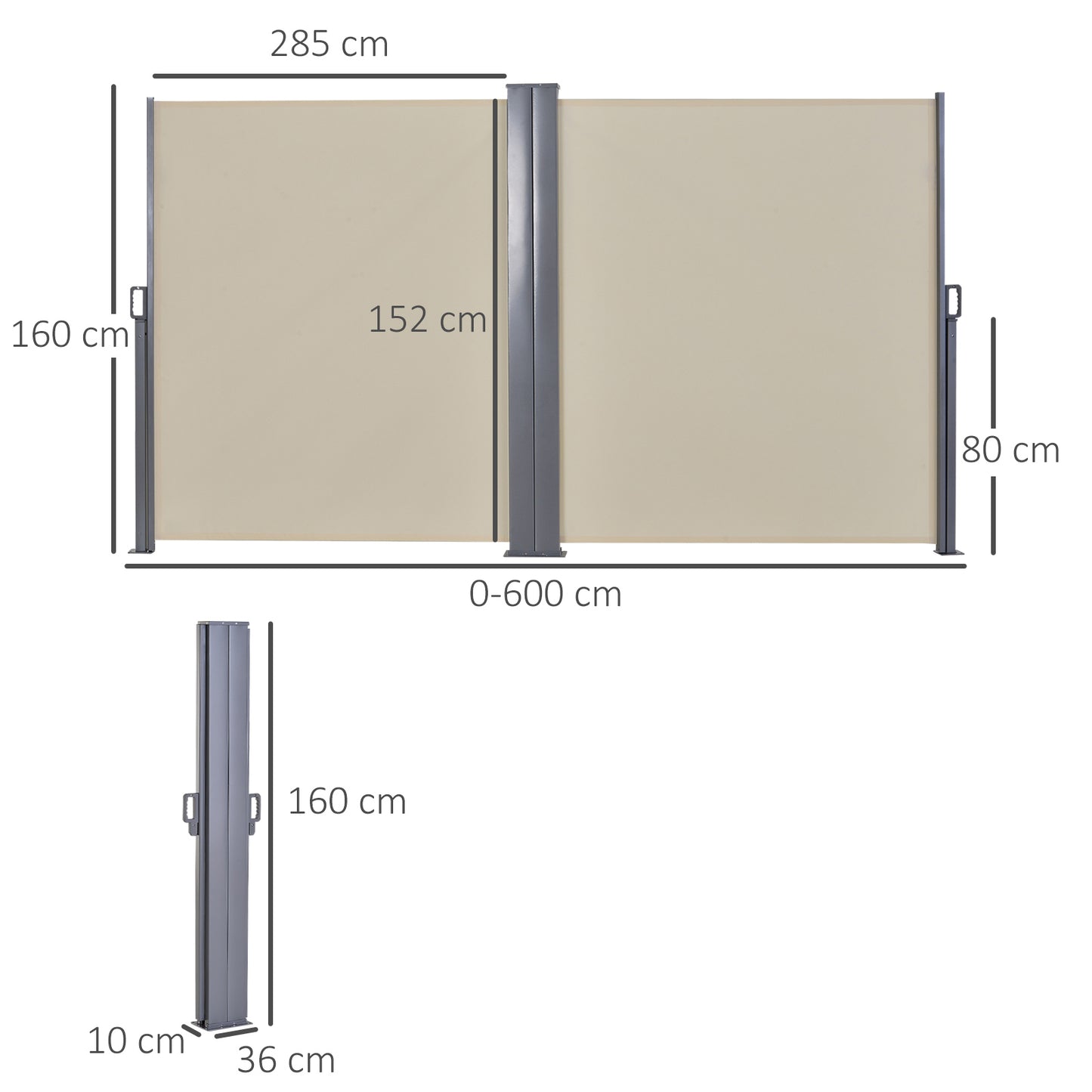6 x 1.6 M Double Canopy Pull-Out Side Awning Sun Rain Outdoor
