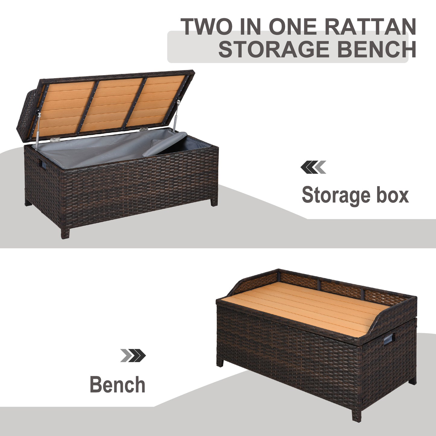 130 L Rattan Garden Storage Box, with Seat