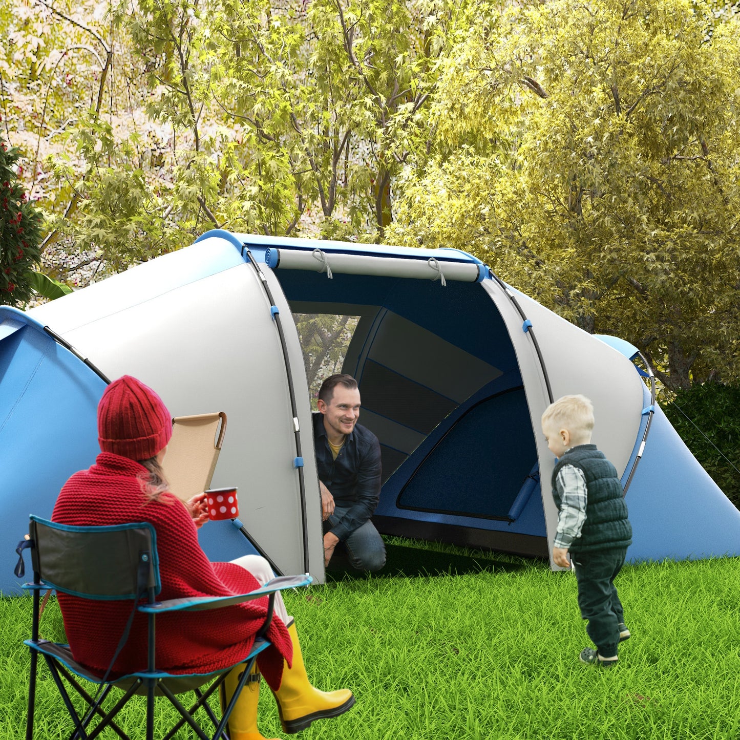 4-6 Man Camping Tent w/ Two Bedroom, Hiking Sun Shelter