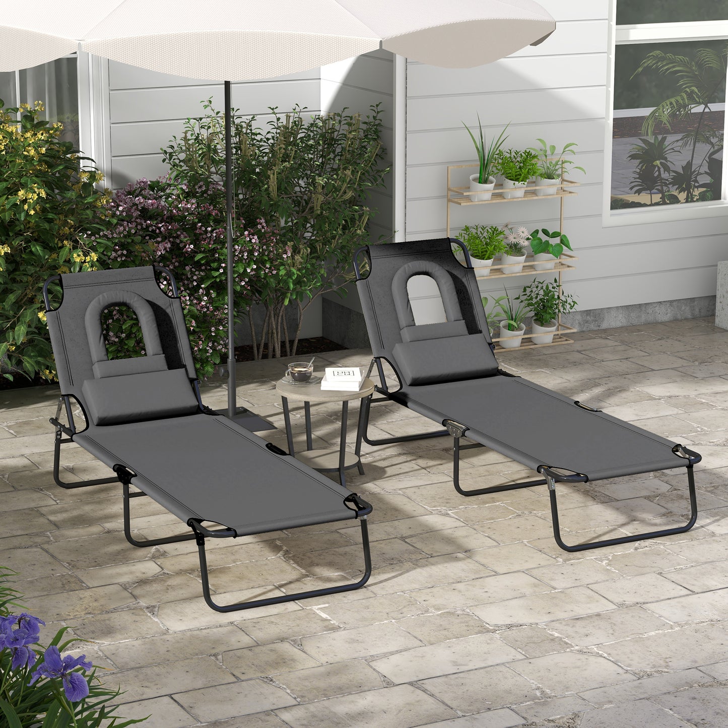 Folding Sun Loungers Set of 2 with Face Hole