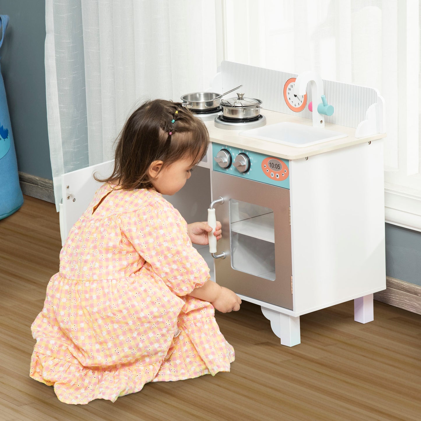 Kids Wooden Play Kitchen Toy Cooking Set Pretend Role Playset, with