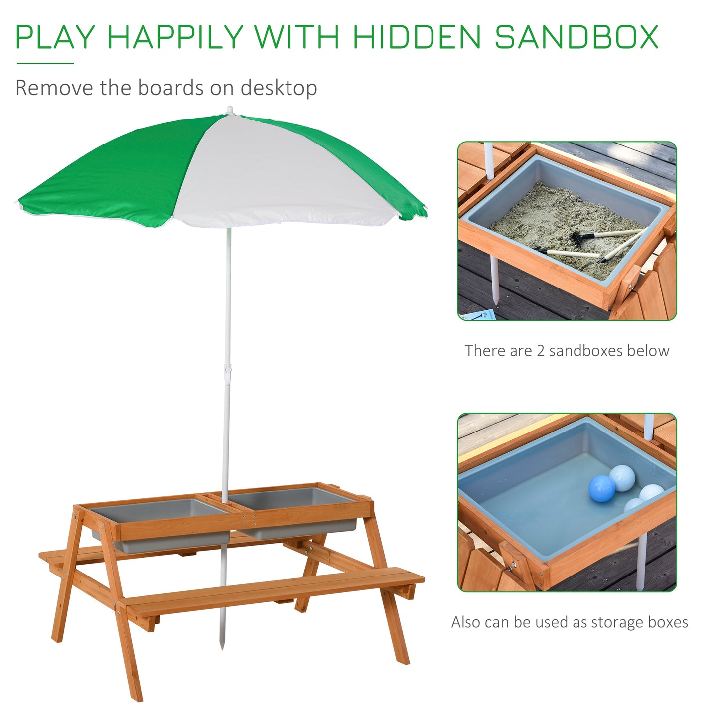 Kids Picnic Table with Benches, Wooden Sand and Water Table