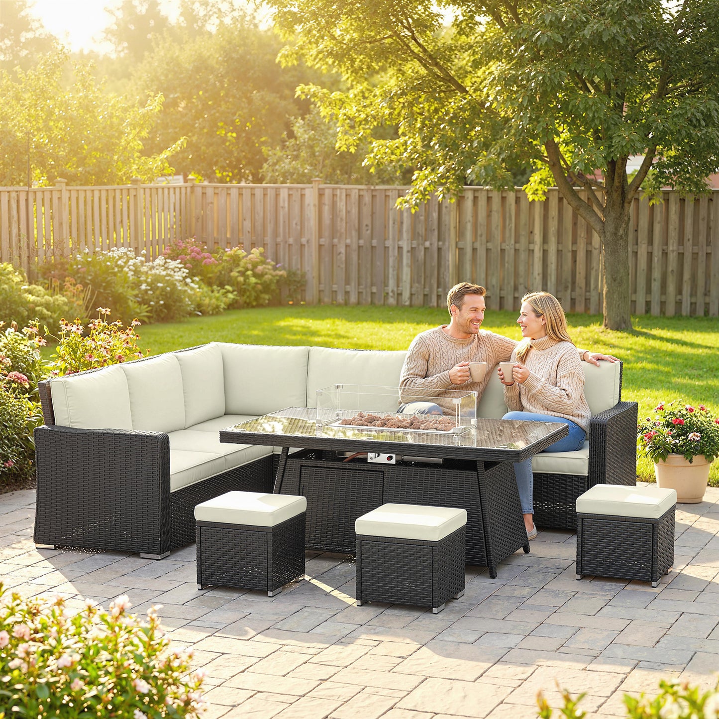 7 Pieces PE Rattan Garden Furniture Set, 50