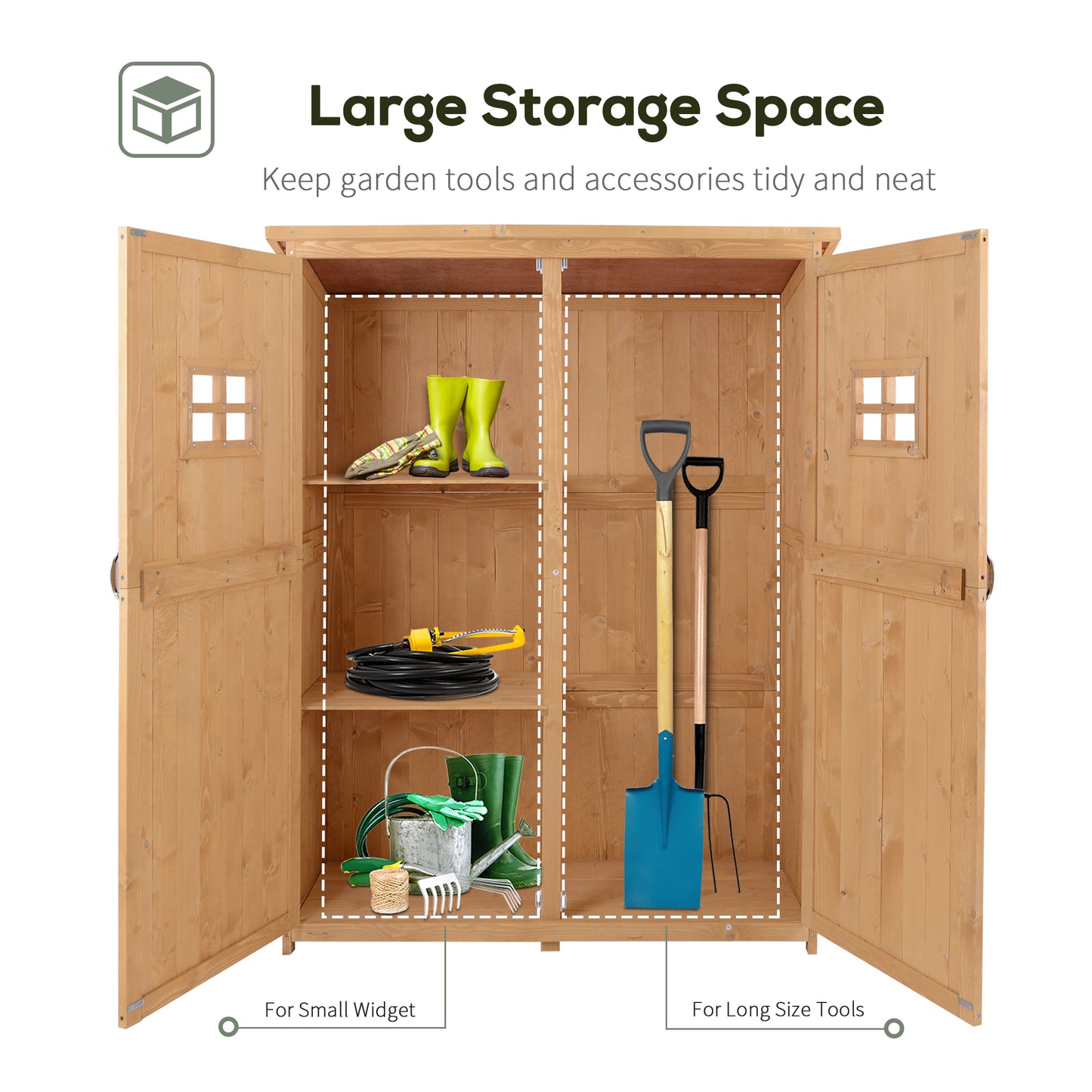 Wooden Garden Shed with Two Windows, Tool Storage Cabinet
