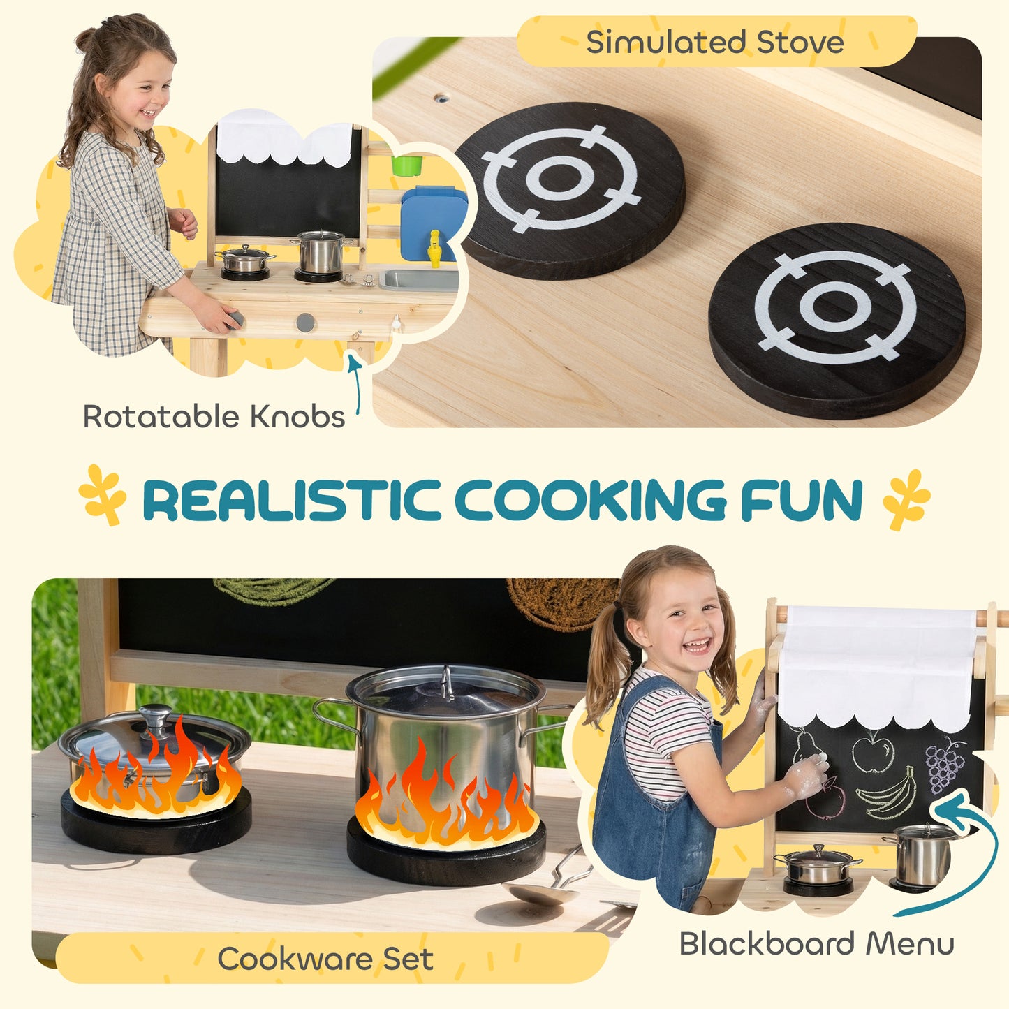 Mud Kitchen with Real Water Faucet Pretend Play Kitchen Playset