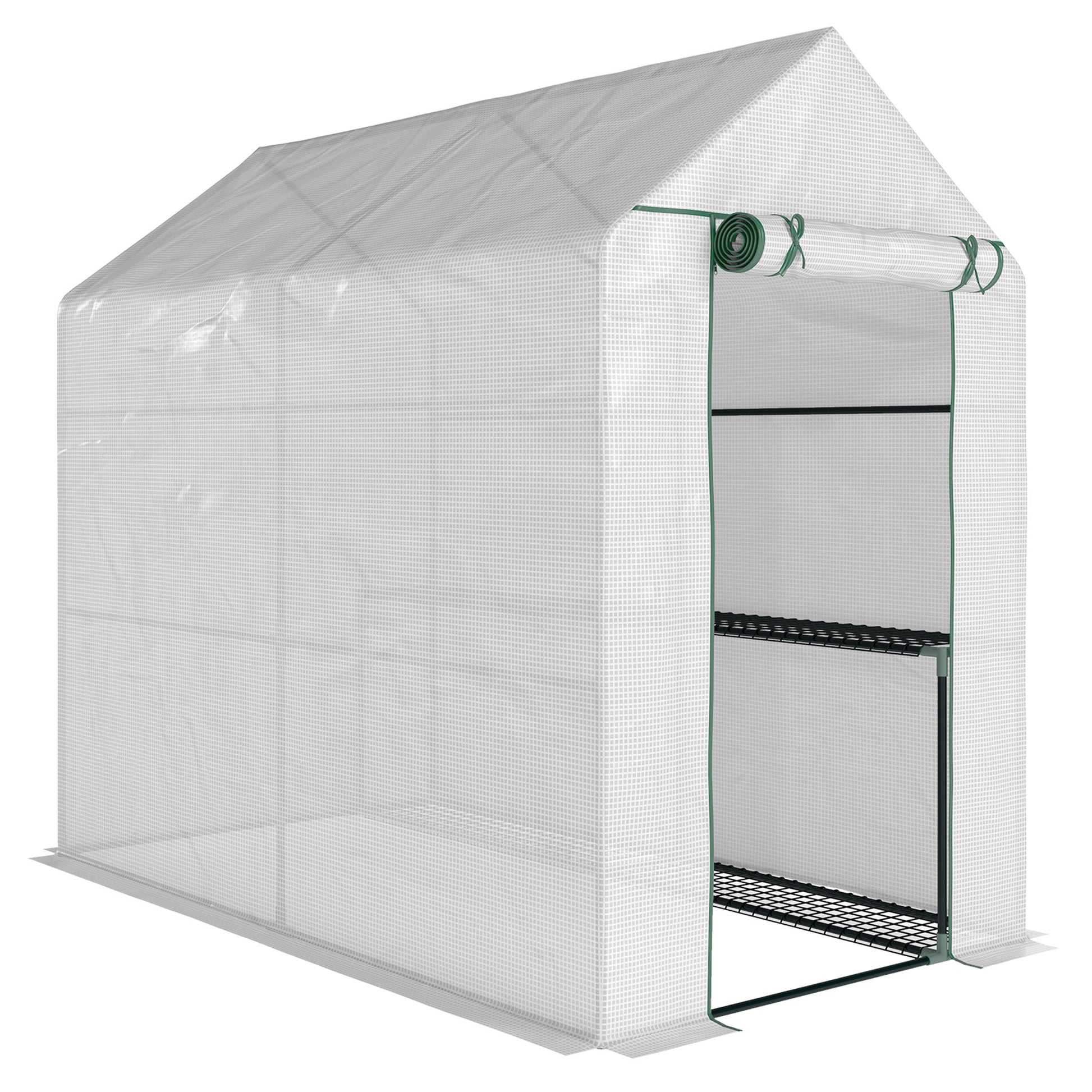 Walk In Greenhouse with 2-Tier Shelves, Roll up Zip Panel Door