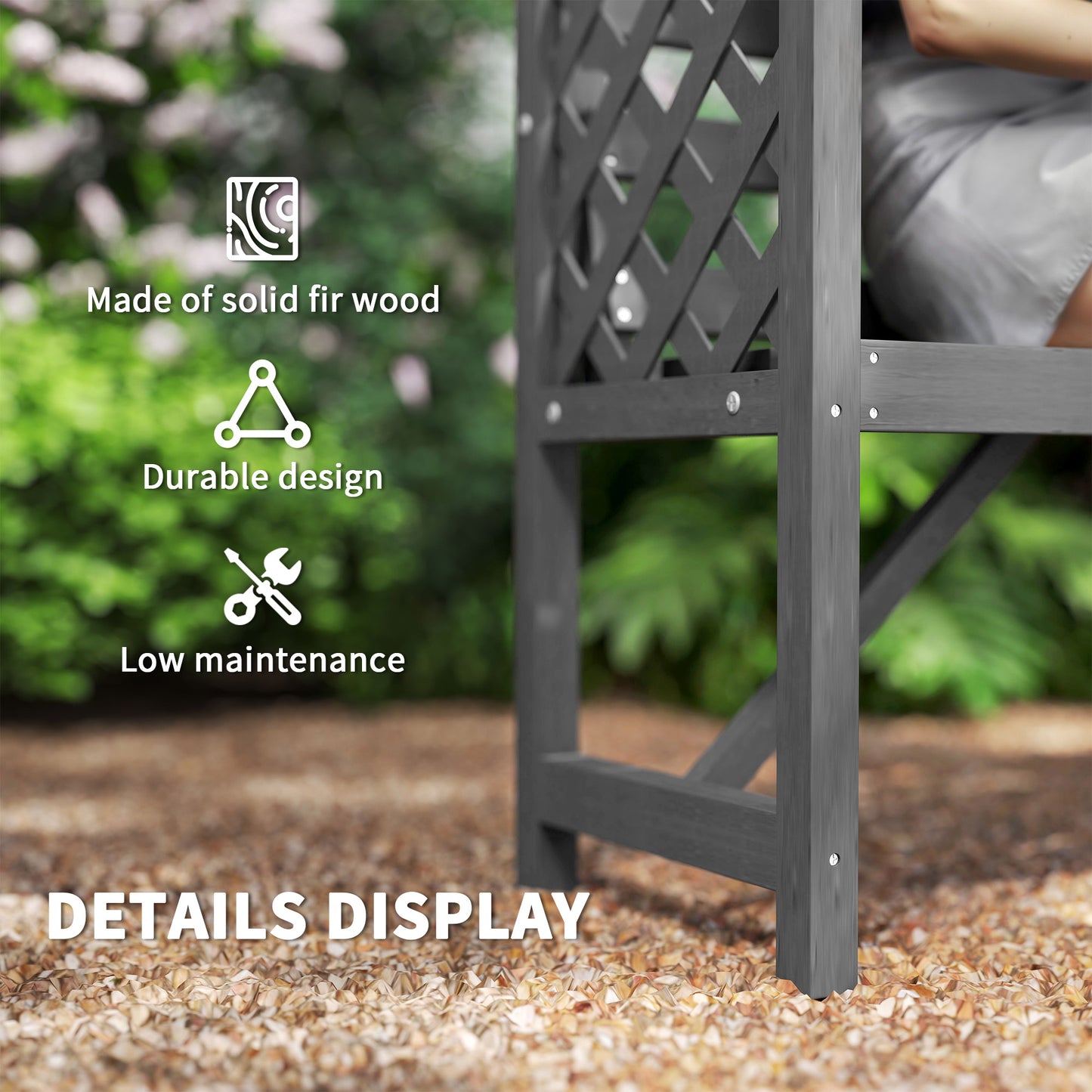 Garden Bench, Wooden Garden Arbour with Seat for Vines/Climbing Plants