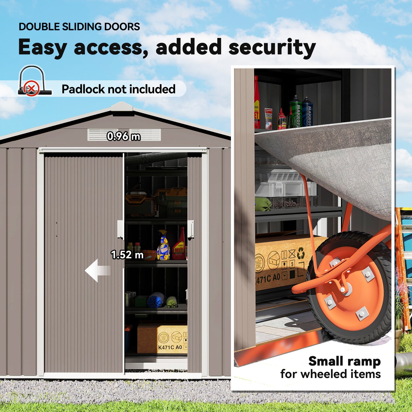 7ft x 4ft Lockable Garden Metal Storage Shed Storage Roofed Tool